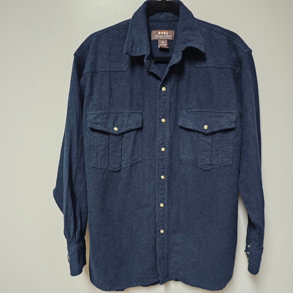 Moose Creek Flannel Button Down Blue Shirt Snap Pearl Buttons Size M